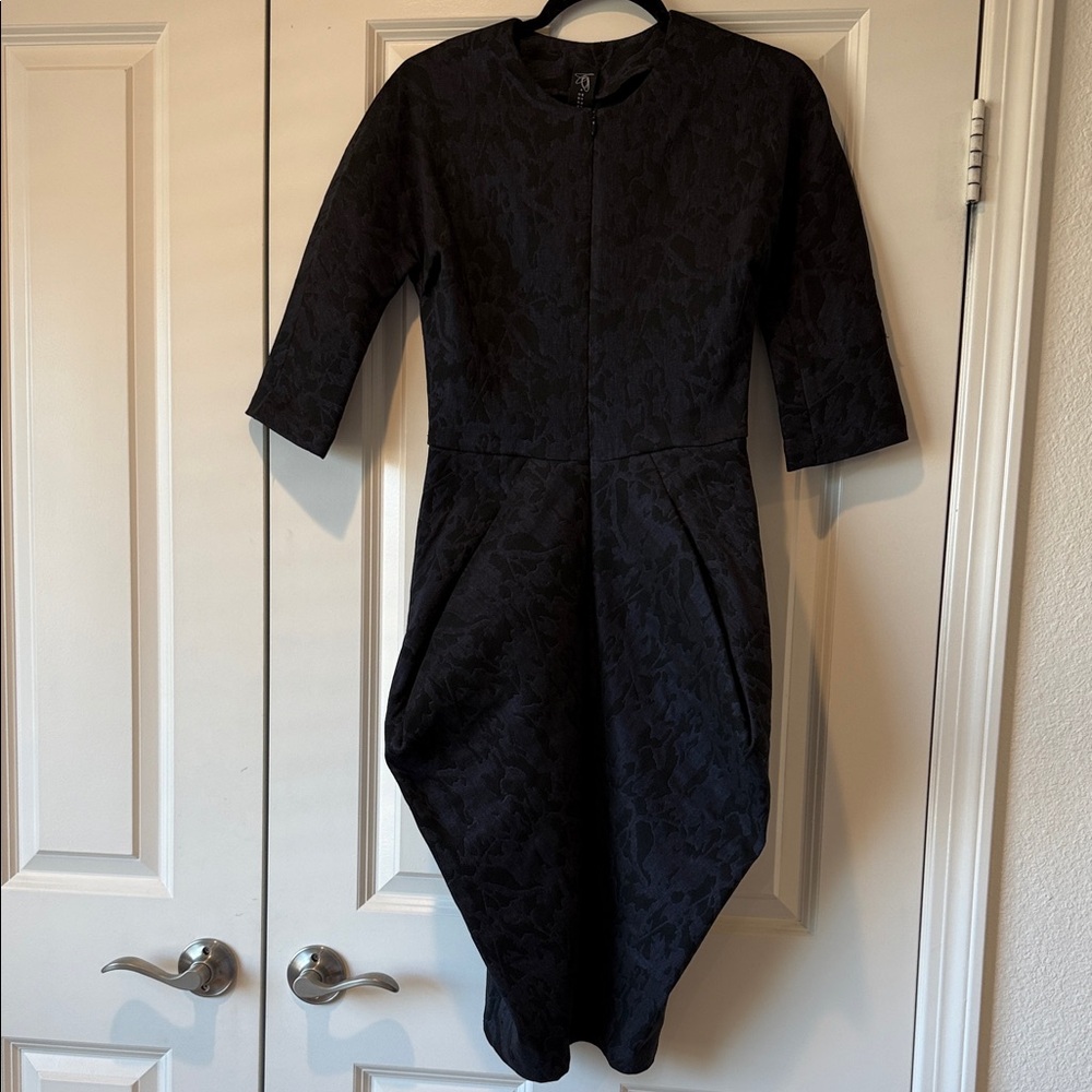 Zero + Maria Cornejo Black Textured Midi Dress